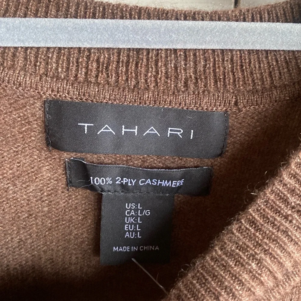 Tahari NWT Cashmere Crewneck Long Sleeve Ribbed Wide Cuff Pullover large - Picture 10 of 12